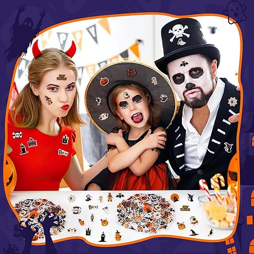 Miniatura 4 de JULBEAR Calcomanías de espuma de Halloween a granel, 300 piezas de calabazas, gatos, fantasmas, murciélagos, monstruos, patrón de impresión a color,