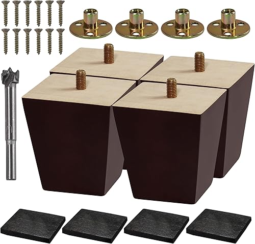 Miniatura 1 de VASGOR Juego de 4 patas de madera para muebles (broca incluida) patas cuadradas para sofá, patas de sofá, patas de repuesto modernas de mediados de