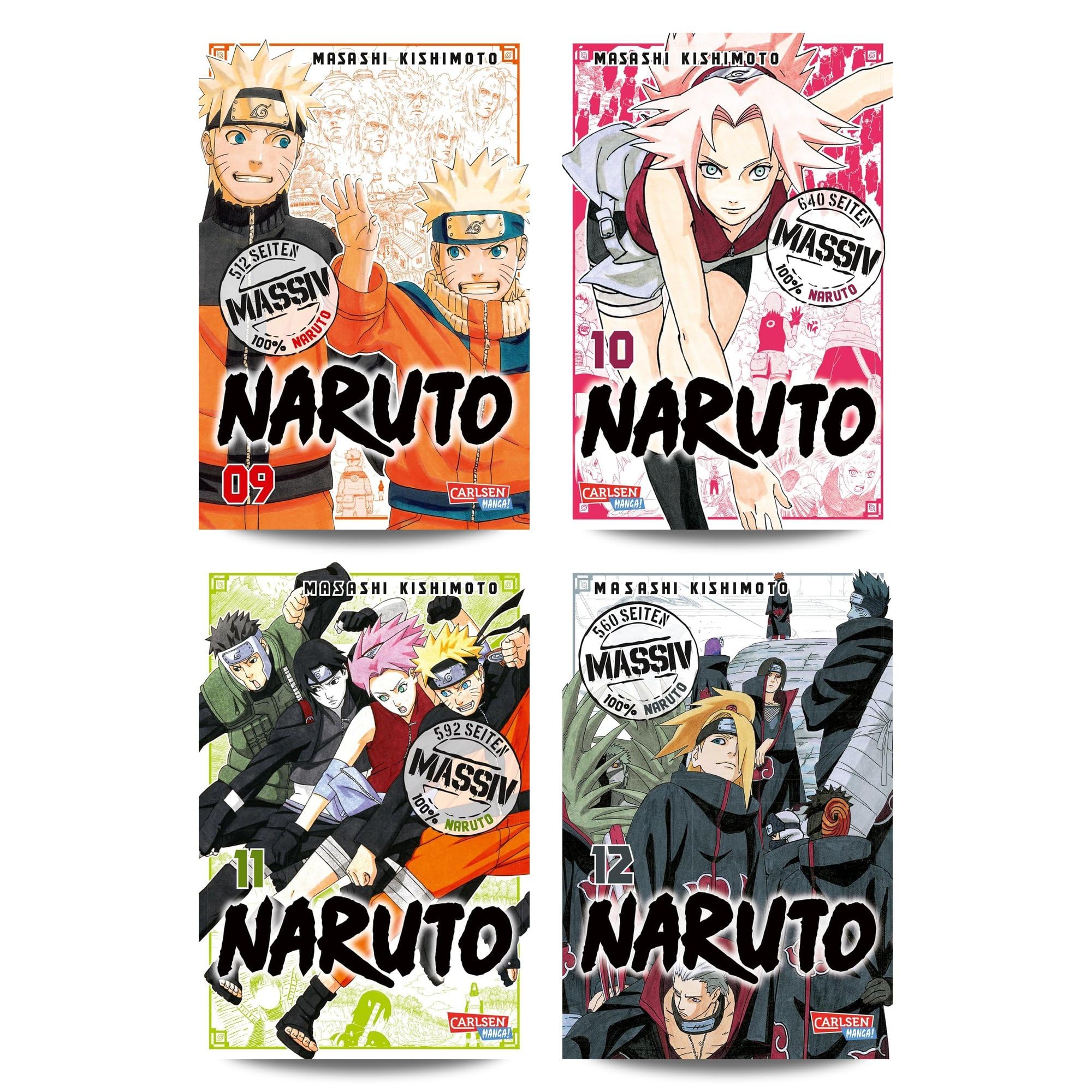 Masashi Kishimoto - Naruto Massiv Manga Set Band 9-12 - Originalserie auf Deutsch voller Ninja Action & Abenteuer Anime Bücher Bundle - Shonen Comic Sammelbandausgabe mit exklusivem Lesezeichen