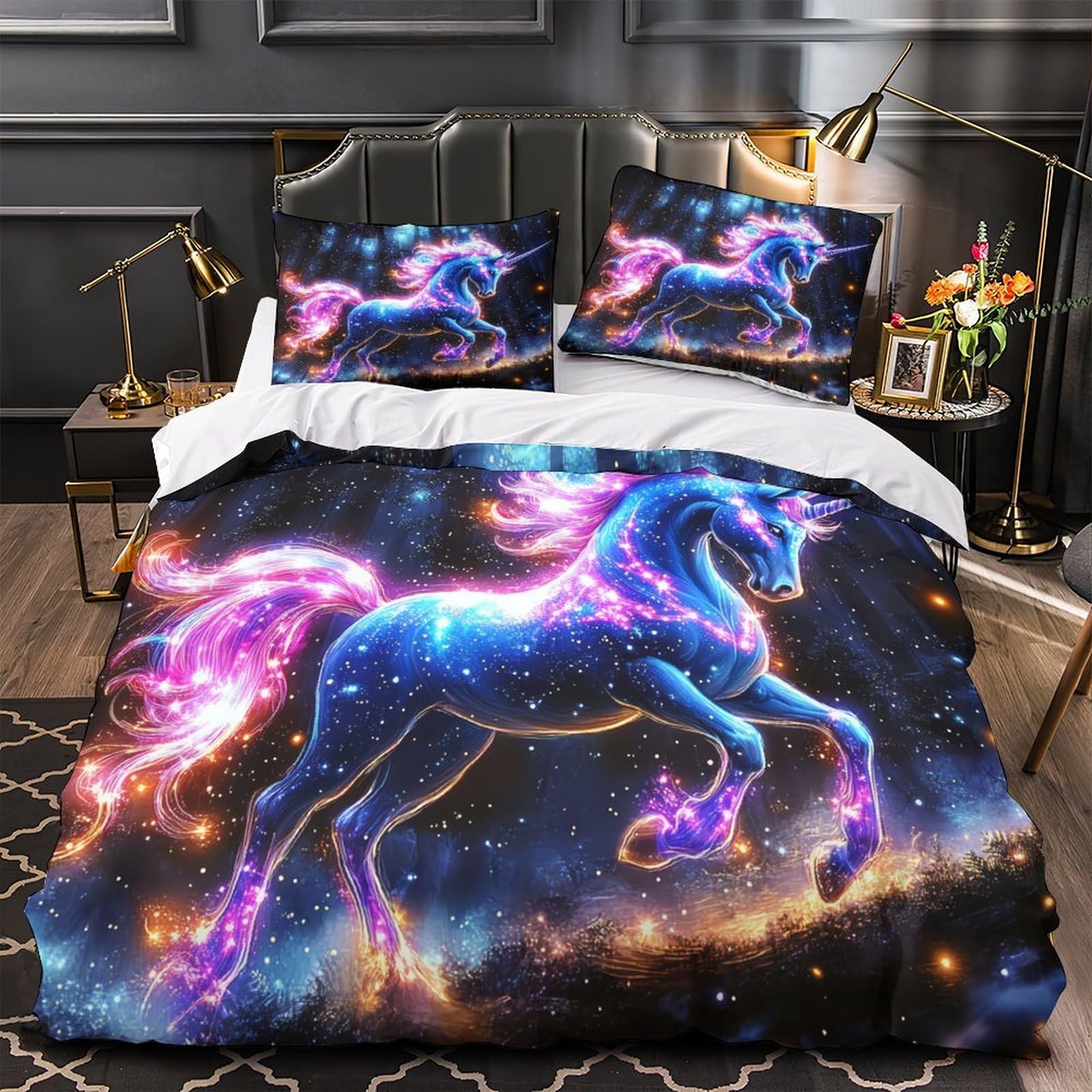 Parure de lit licorne respirante housse de couette sans repassage