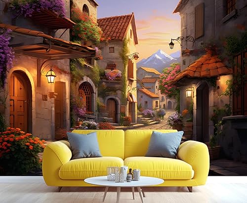 Miniatura 14 de KIREUPA Mural de pared vintage con puerta de hierro de glicina, mural de pared 3D de jardín floral rústico, mural de papel tapiz de puerta antigua