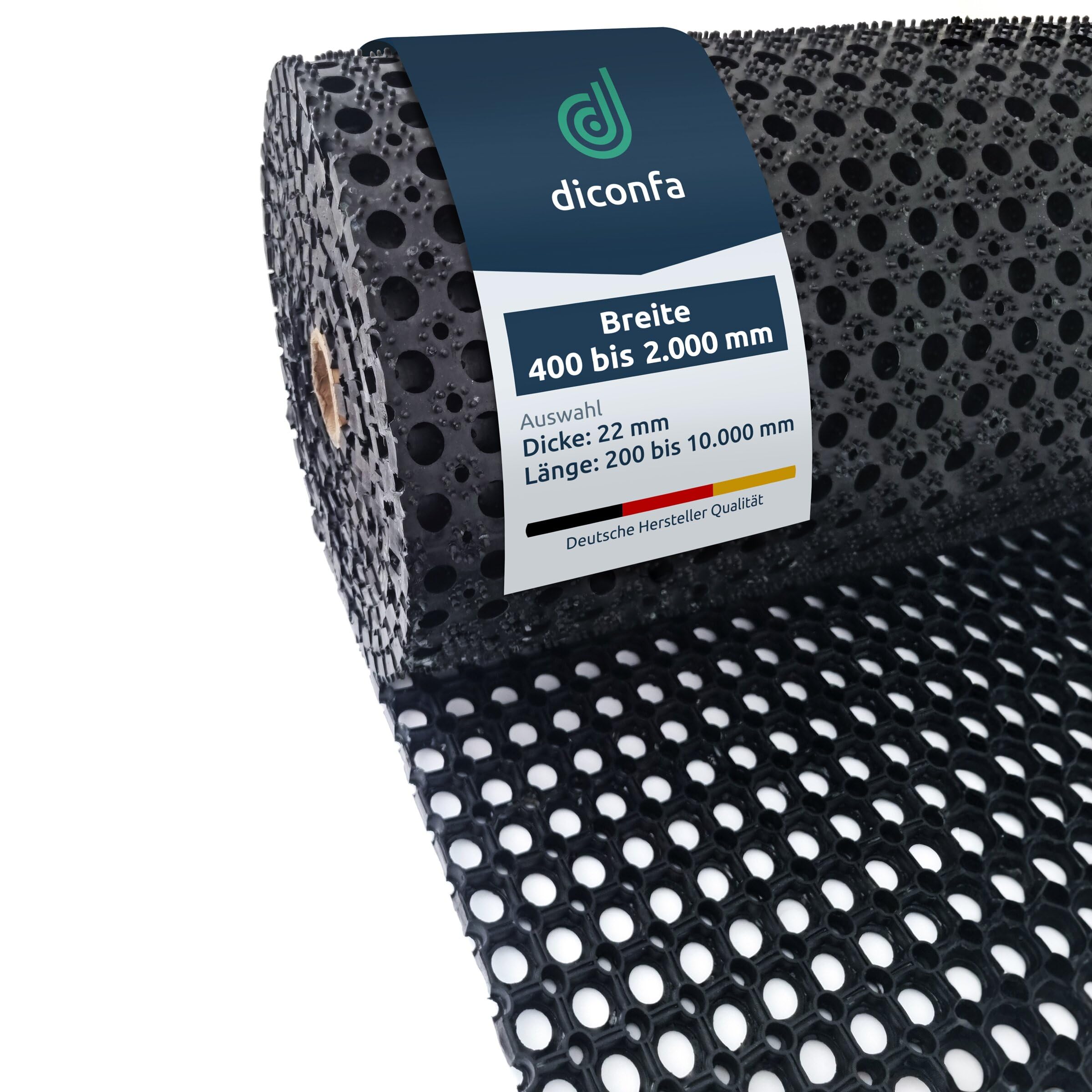diconfa Ringgummimatte NACH MAß 22mm Auswahl 1,2m BREIT, 2,6m LANG | BREITE 0,4m bis 2,0m - LÄNGE 0,2m bis 10m - GRÖßE: 120cm x 260cm - Gummimatte Schmutzfangmatte Lochmatte Wabenmatte