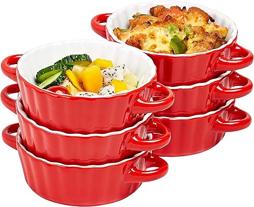 Miniatura 4 de Bruntmor Juego de 6 platos de cerámica negra para hornear de Navidad, moldes de porcelana de 10 onzas para pastel, tazas de soufflé, accesorios para