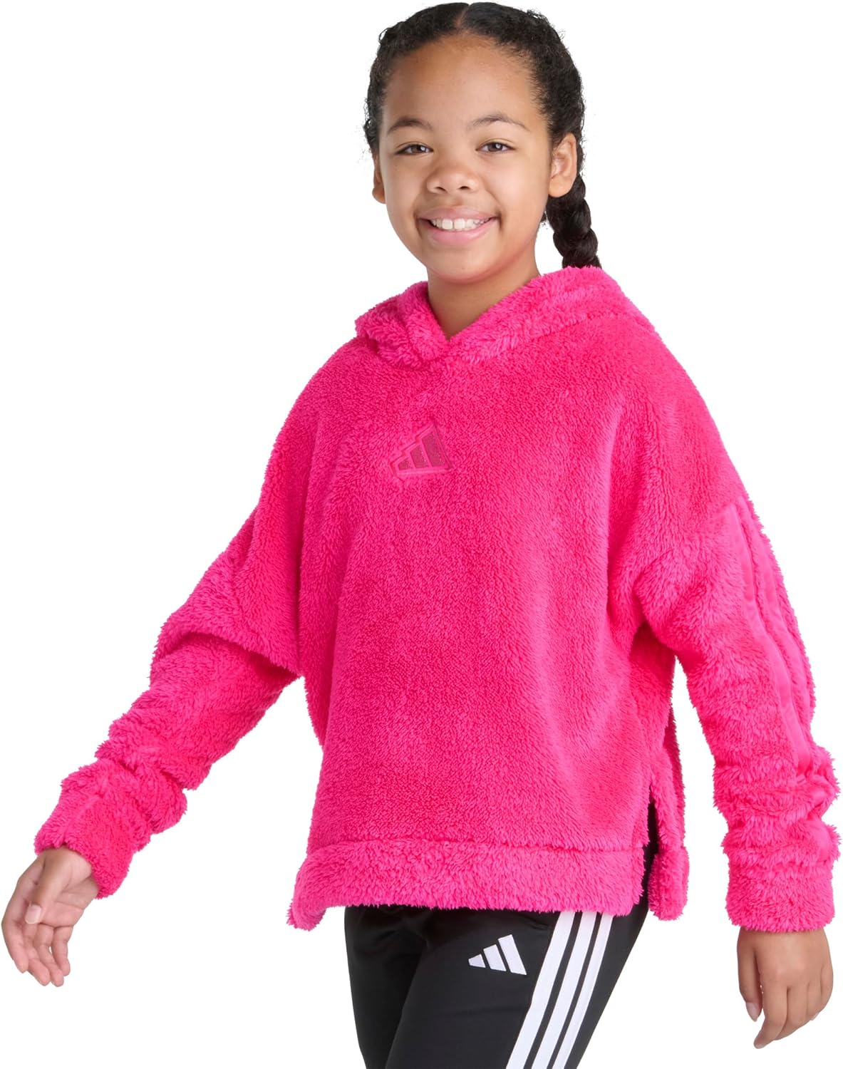 adidas girls 3-stripes Sherpa Hooded Pullover (Big Kid) - Image 4