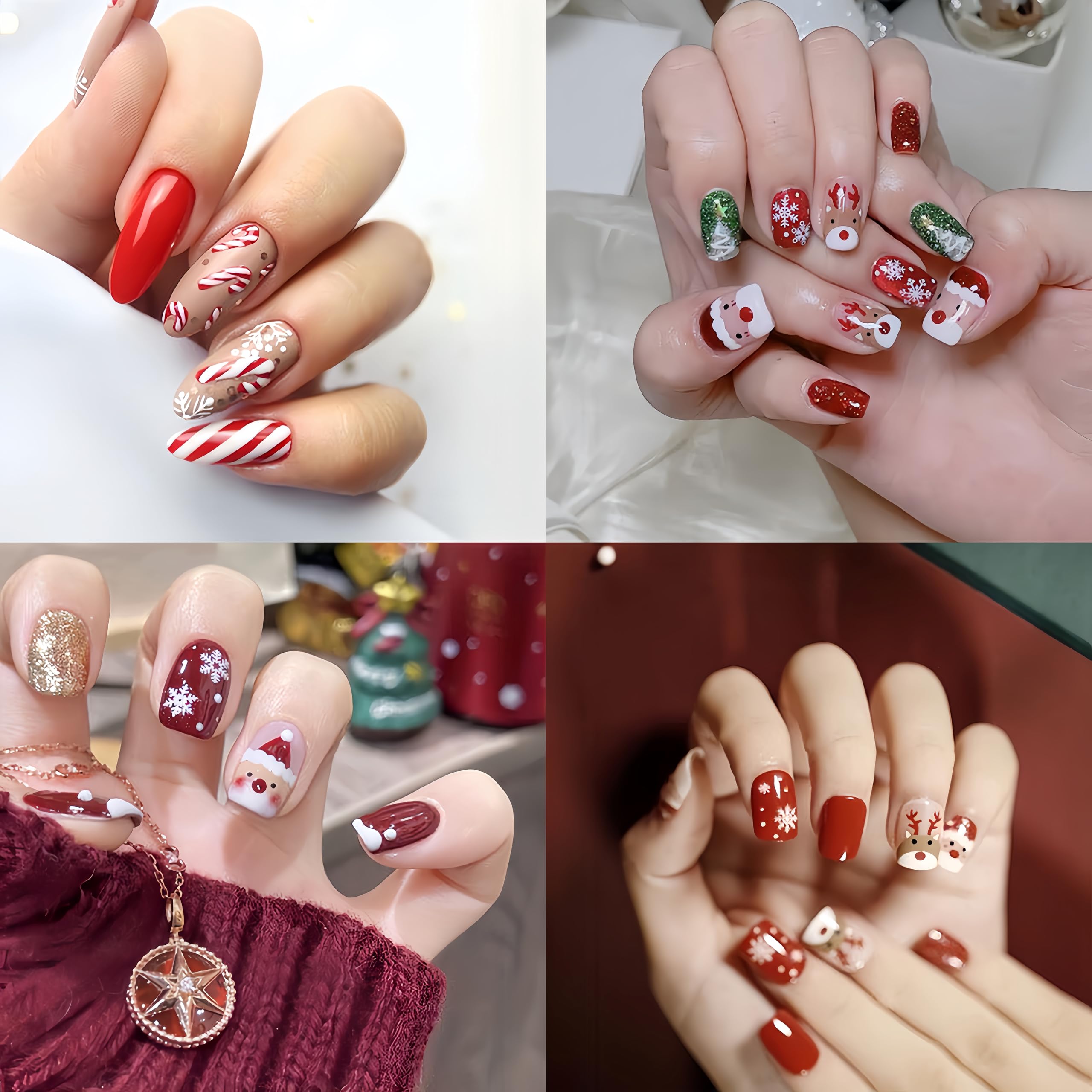 Christmas Nail Stickers - 5D Embossed Santa & Tree Nail Decals For Holiday Nail Art (2 Sheets)