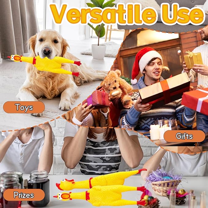 Pollo de goma amarillo que chirría, juguete para perros, 30 cm miniatura 7