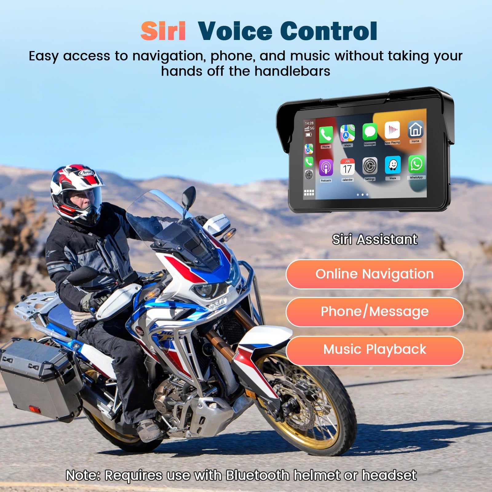 Navigatore Moto 5 Pollici Schermo Moto Carplay per Apple e Android Auto IP67 Impermeabile Touchscreen Bluetooth GPS