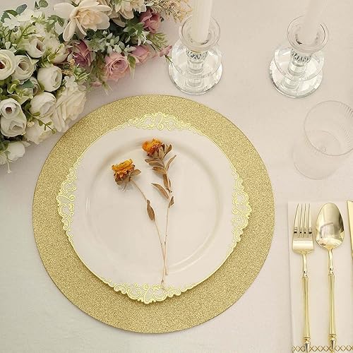 Miniatura 2 de Efavormart - Paquete de 20 manteles individuales de papel redondos con purpurina dorada de 13 pulgadas, manteles desechables para mesa de comedor,