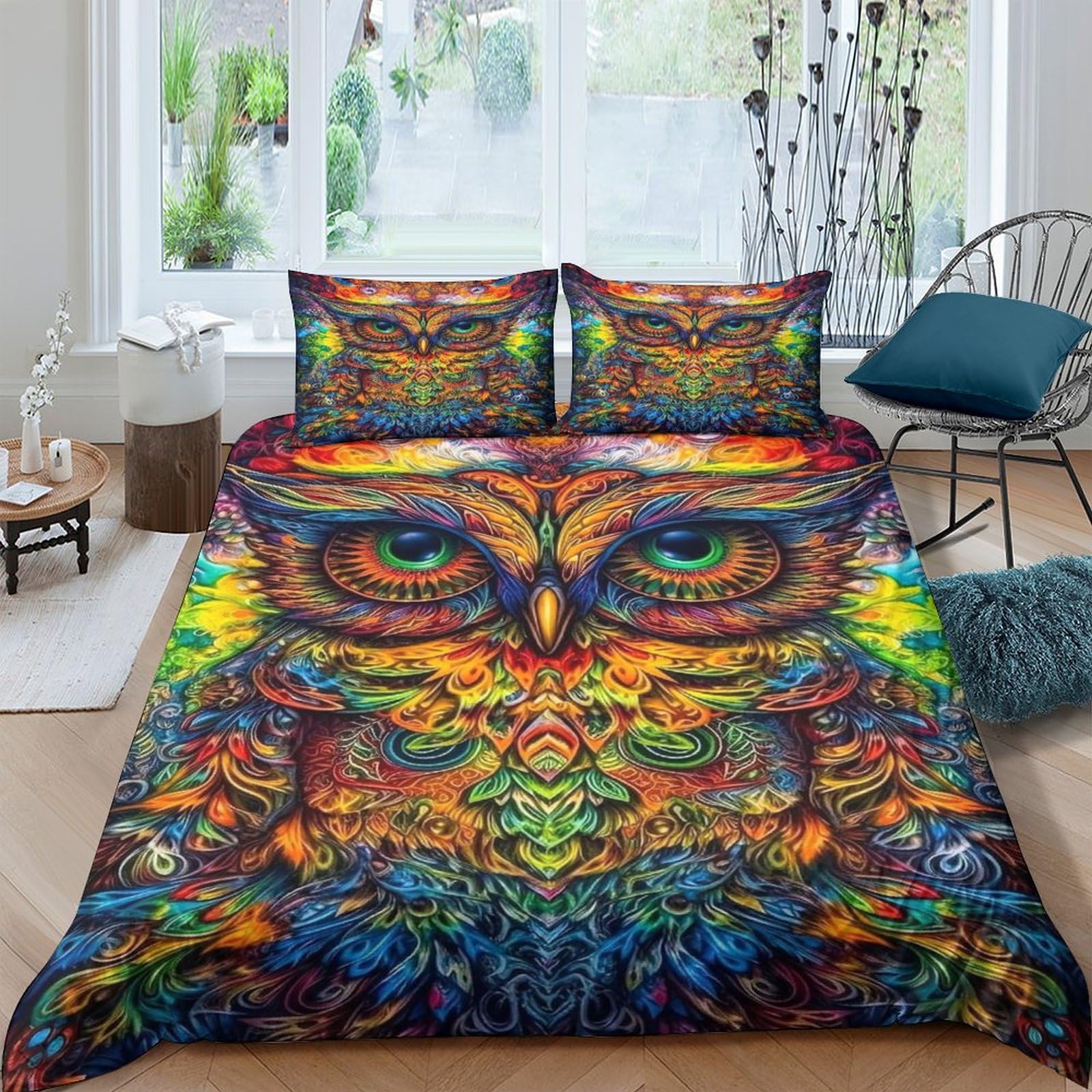 Linge de lit animal sauvage avec housse de couette imprimée 3D chouette