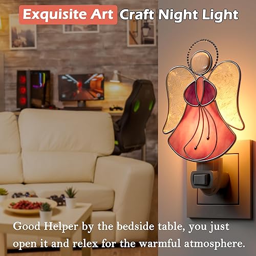 Miniatura 11 de Luces nocturnas de ángel de vidrieras enchufables a la pared, luz nocturna de ángel brillante, atrapasoles incrustado en vidrio, regalo