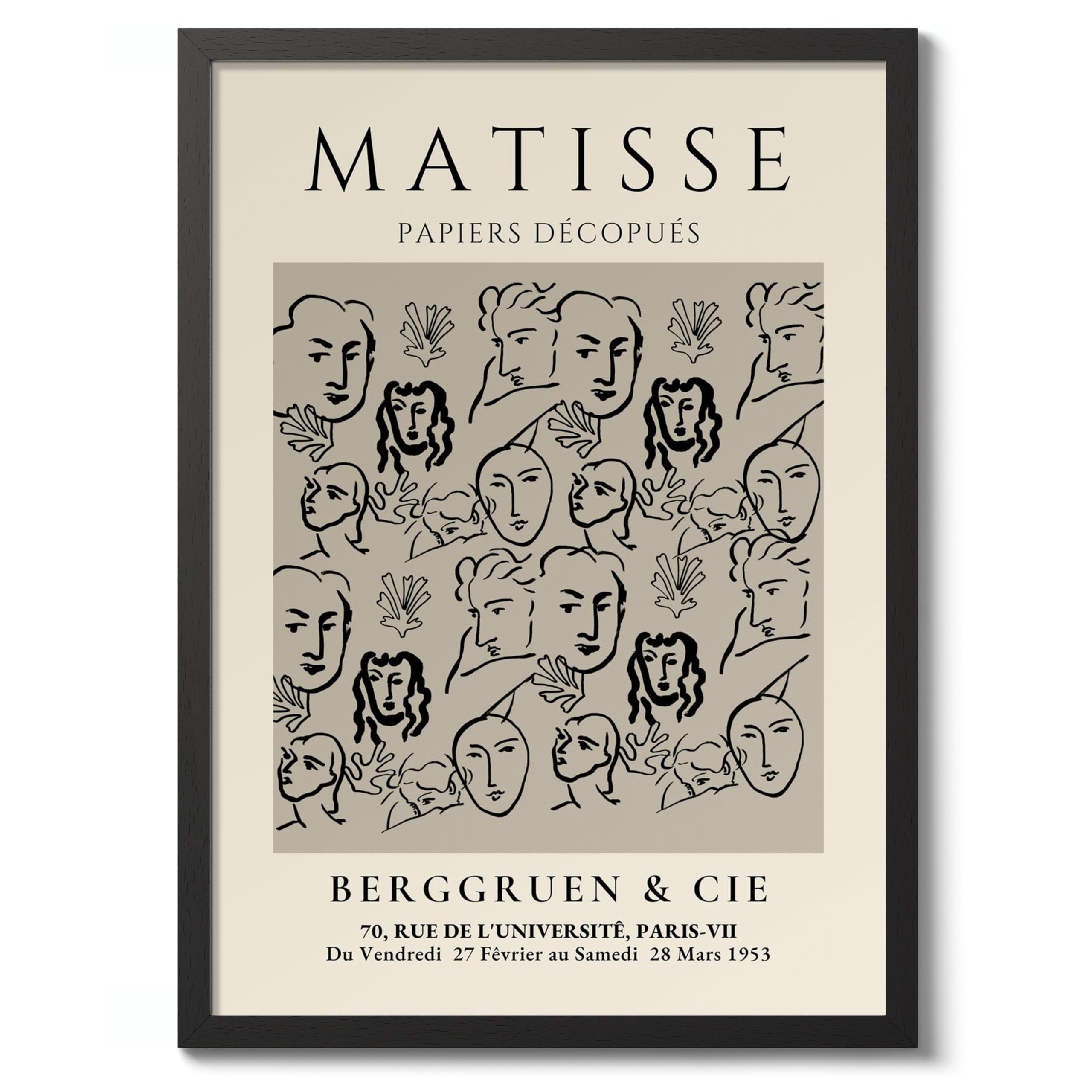 Matisse Faces Henri Matisse Poster, Modern Art Exhibition Print, Abstract Boho Wall Art, Home Decor Design And Decoration, A2 (Black Frame) - 59.4x42cm — image 1