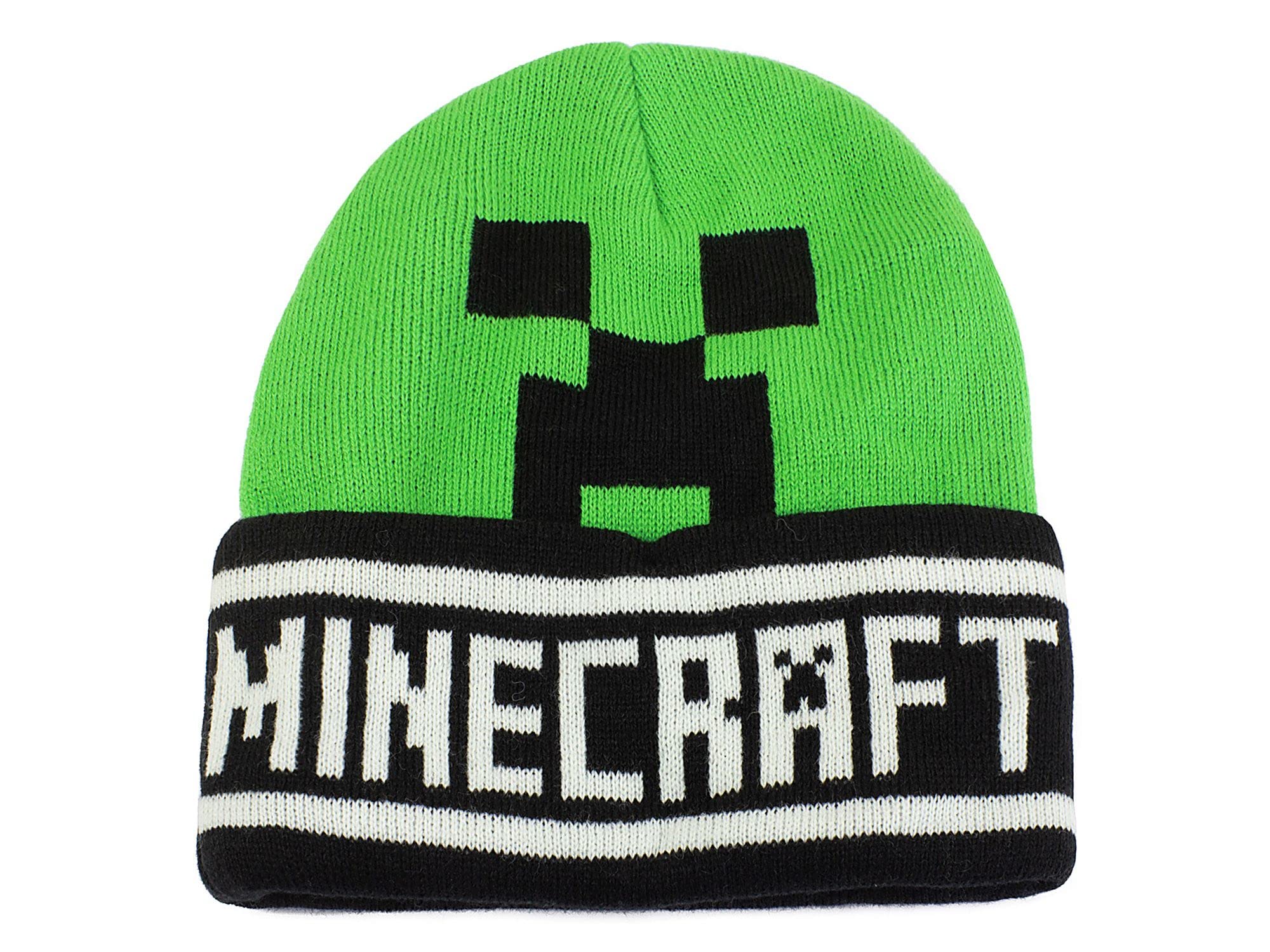 Official Minecraft Creeper Beanie. Green Hat with Logo. 100% Acrylic Cap. One Size for Adults Boys
