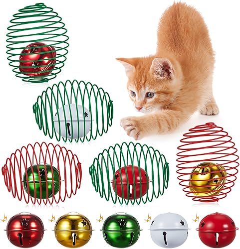 Miniatura 30 de Jecery 5 bolas de resorte para gatos, bolas elásticas para gatos, bobinas coloridas y juguetonas, juguete de acción interactiva, ratas enjauladas
