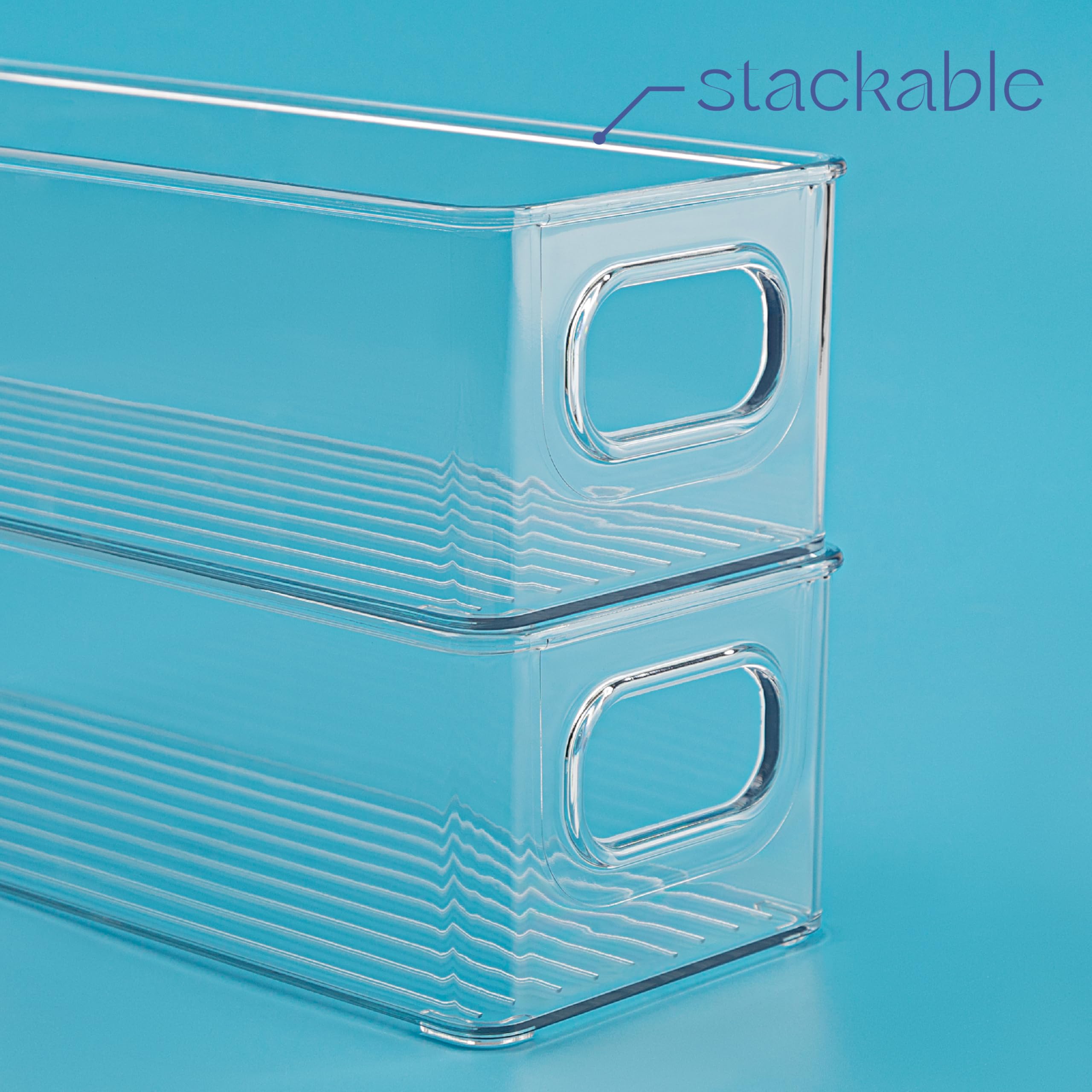 Contenedor de plástico transparente para almacenamiento de alimentos, paquete de 2 contenedores con asas para organizar cocina, despensa, refrigerador, congelador, despensa, armario, baño. Apilable