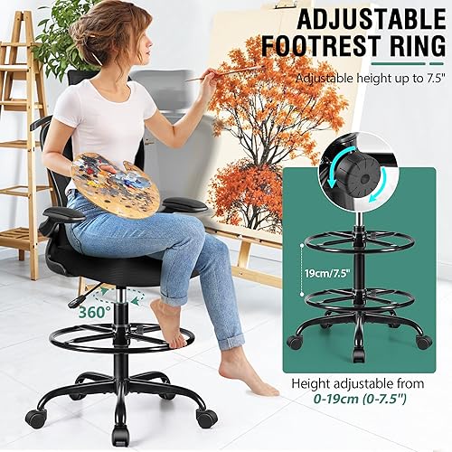 Miniatura 3 de Silla de dibujo, silla de oficina alta con soporte lumbar y cabeza 3D, silla de escritorio ergonómica de malla con reposapiés, cómoda silla de
