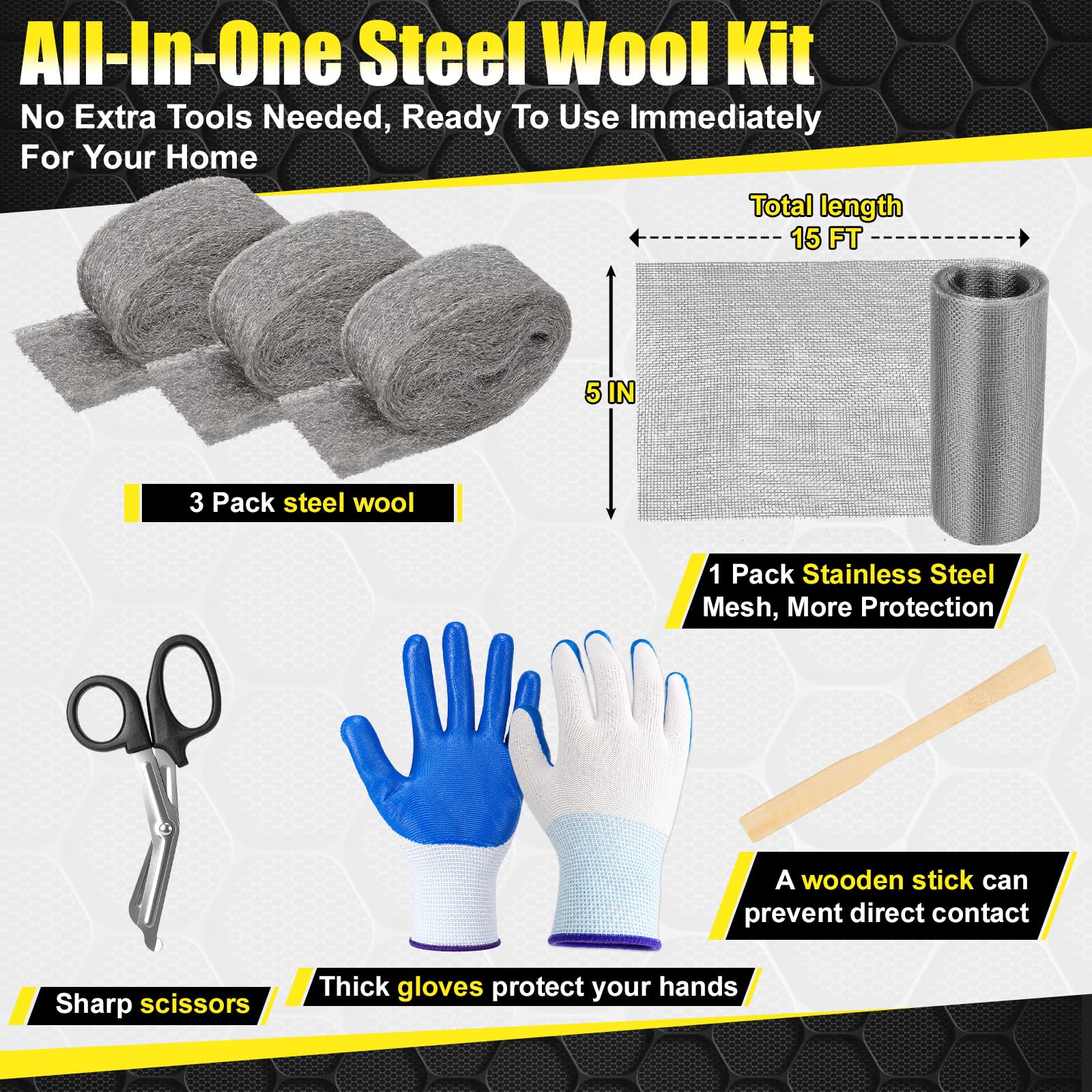 Alabrocon Steel Wool Mice Control Kit - Pest Barrier -2 Alabrocon Steel Wool Mice Control Kit - Pest Barrier -2