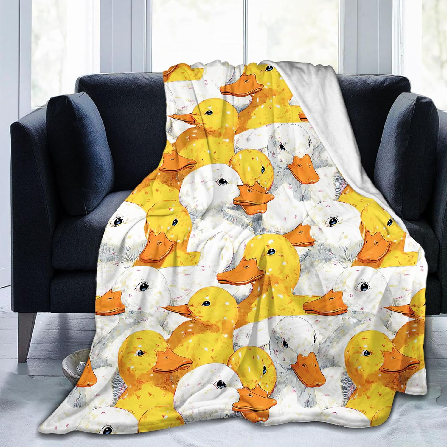 Duck Blanket for Women Men Girls Boys Kids, Super Soft Funny Cute White Yellow Ducks Stuff Decor Throw Blanket Gifts for Duck Lovers, Warm Cozy Plush Fleece Flannel Blankets 50"X40" for Couch Bedding - Image 4