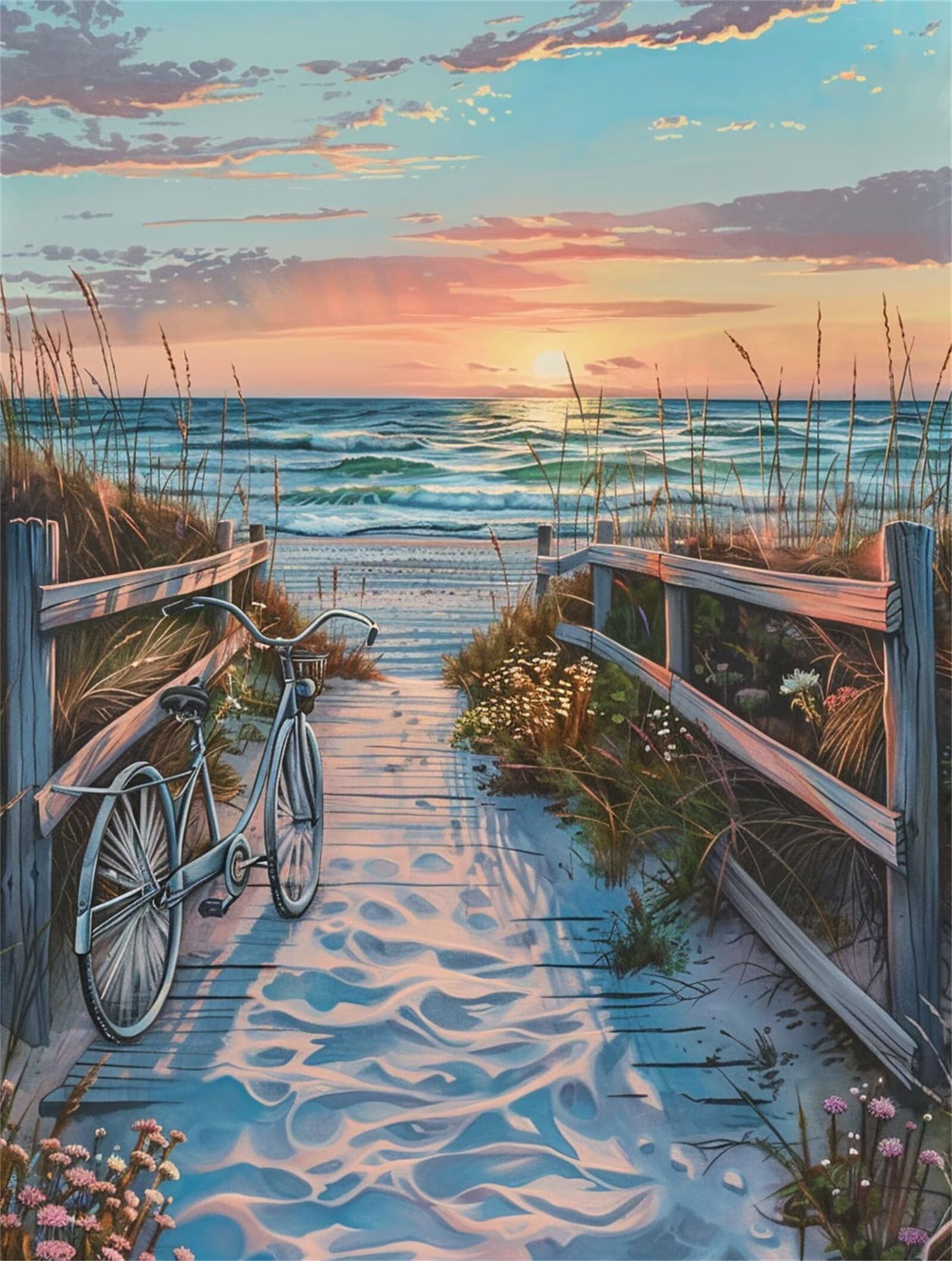 Dipingere con i Numeri Adulti mare, Bicicletta Dipingere con i Numeri Bambini DIY Kit, Set Premium con Pennelli, Decorazione Casa & Creativo Regalo, Attività di Tempo libero 90x120cm z-113
