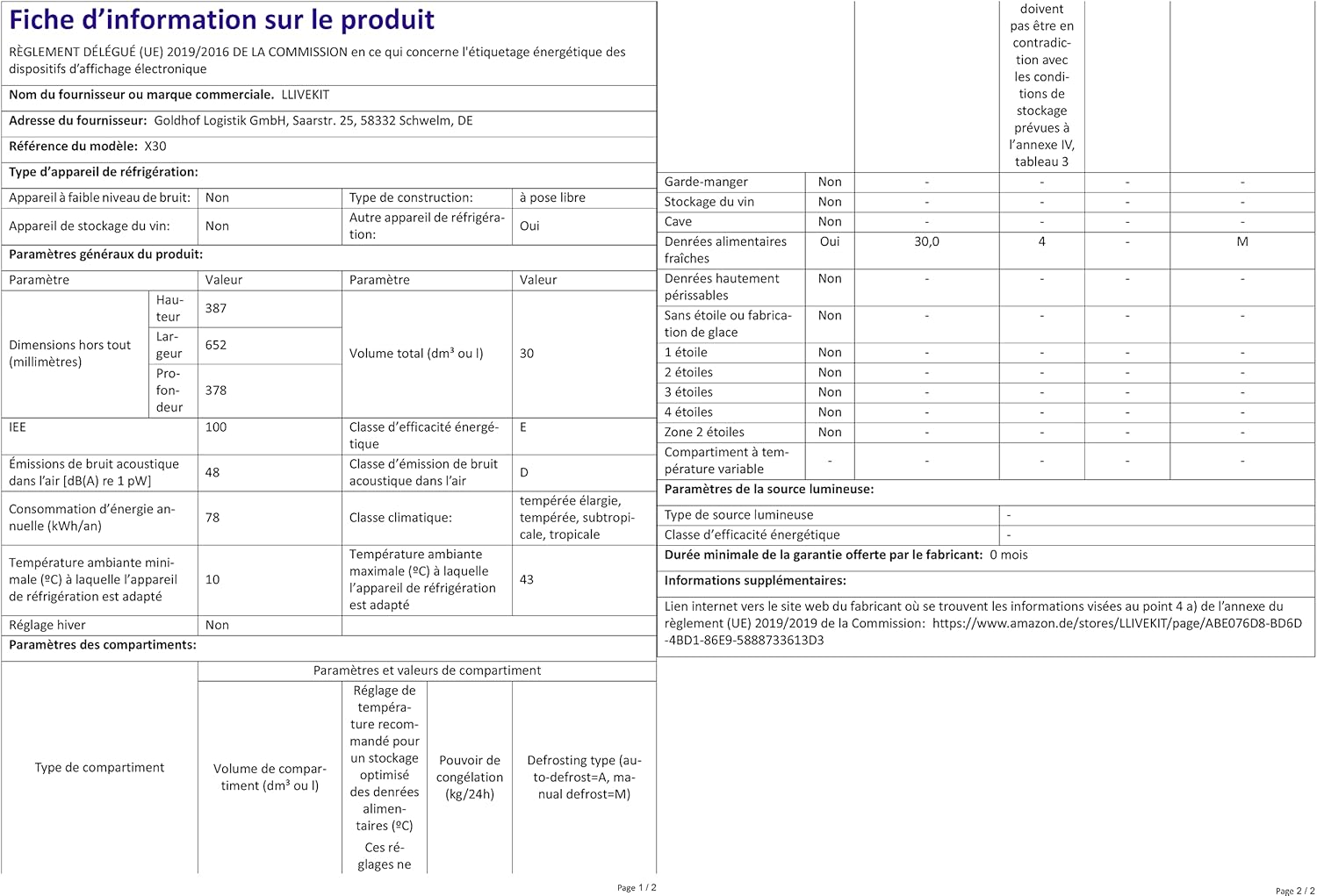 LLIVEKIT Mini Frigo a Compressore da 30L, Frigo Piccolo con Congelatore, Frigorifero Portatile, 12/24V e 100-240V, da -22oC a 10oC, Frigo per Auto, Camion, Camper, Barca e Casa [Classe di efficienza energetica E]