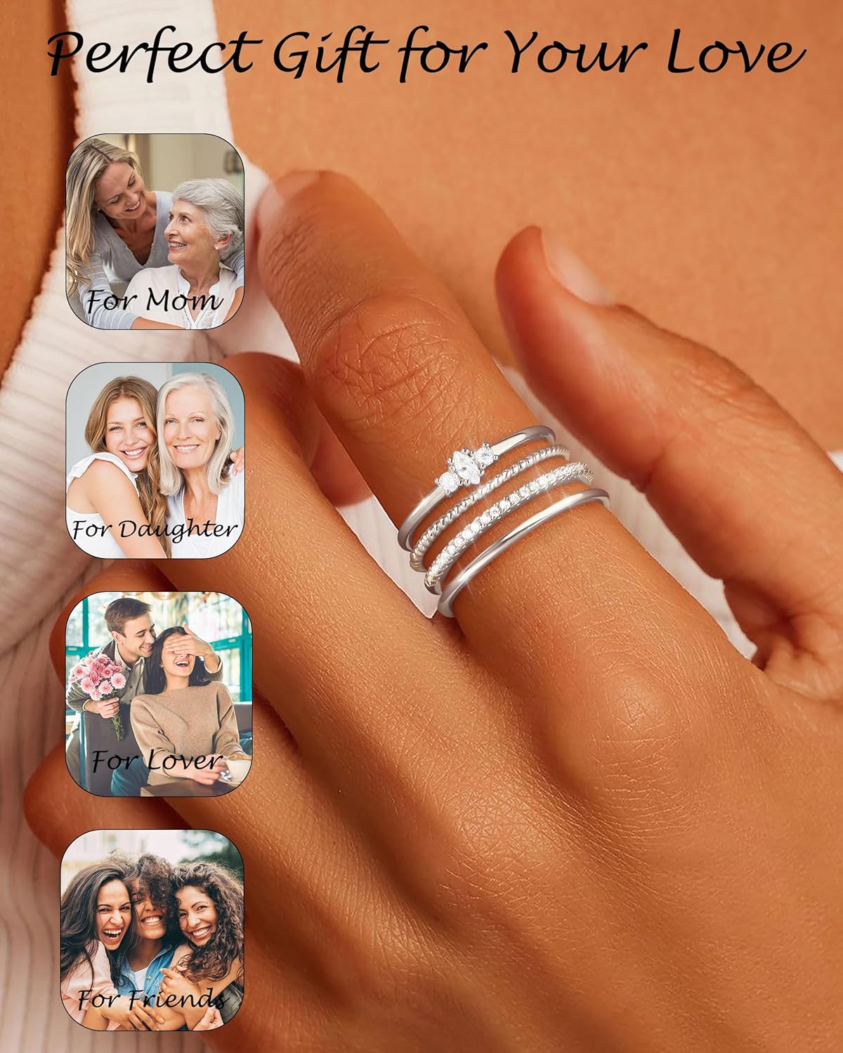 TOBENY Stackable Silver Gold Rings for Women Non Tarnish 14K Gold Plated Cubic Zirconia Ring Set Trendy Dainty Engagement Wedding Bands Thumb Rings Stacking Promise Statement Rings Jewelry Size 6-10 - Image 6