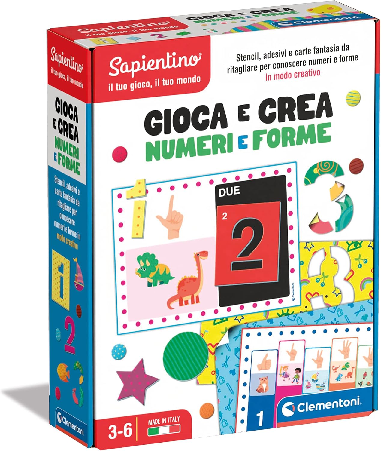 Clementoni - Sapientino-Play and Create Stencils and Figures Puzzle to Compose, Educational Game for Learning Numbers, Children 3-6 Years, Made in Italy, Multicoloured, Medium, 16727