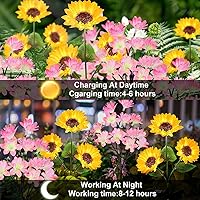 Vista 3 de Paquete de 4 luces solares de flores para exteriores, impermeables, IP65, girasoles solares, luces de melocotón, jardín, patio, paisaje, estaca