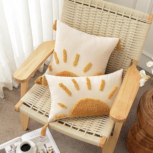 Miniatura 7 de Zealax Funda de almohada bohemia decorativa lumbar de 12 x 20 pulgadas para sofá de sala de estar al aire libre, fundas de almohada copetudas con