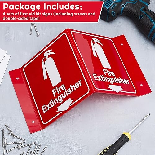 Miniatura 7 de Soaoo 4 juegos de letreros de proyección de extintor de incendios 3D, ángulo acrílico, flecha hacia abajo, letrero de extintor de incendios con