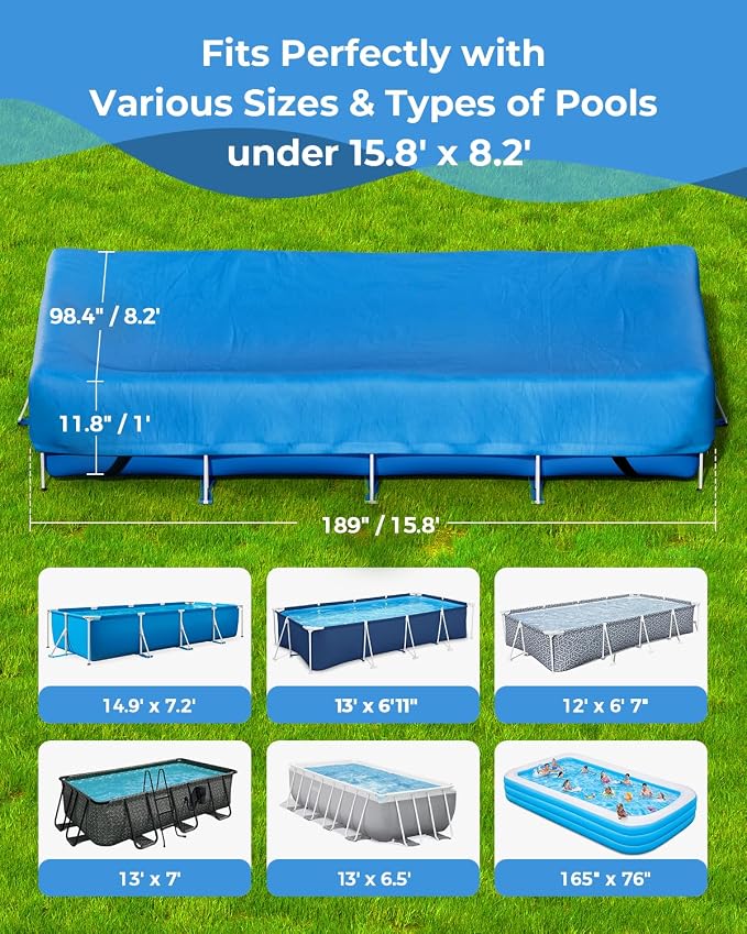 Cobertor rectangular para piscina sobre suelo 12' x 7' a 15' x 8' miniatura 2
