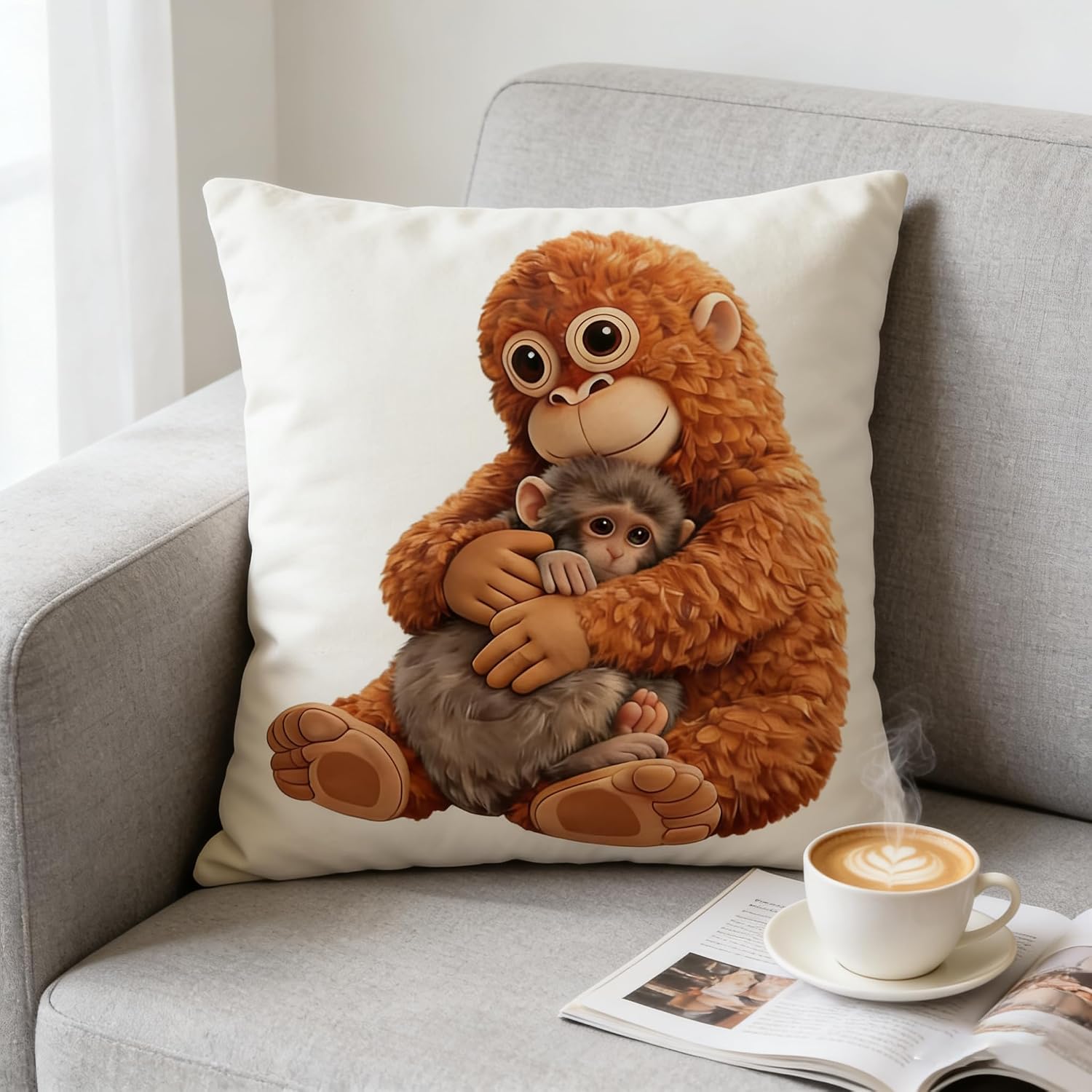 Punch Monkey Throw Pillow Covers 18x18, Funny Meme Viral Internet Throw Pillow Case for Couch & Bed, Square Decorative Pillowcases for Sofa, Car, Chair, Unique Mom Gifts