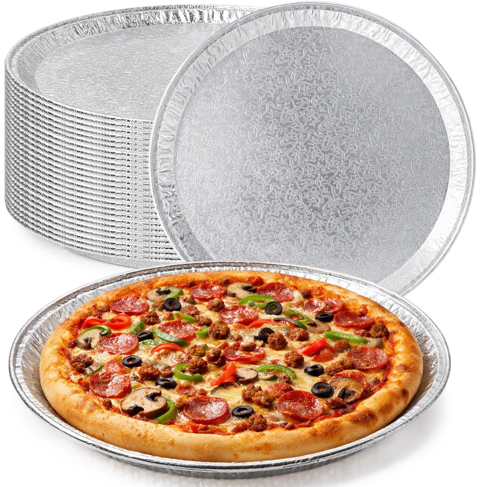 Photo 1 of Chrotopic 50 Pack 12 Inch Disposable Pizza Pans, Food-Grade Aluminum Pizza Pan for Baking, Oven & Air Fryer Safe, Sturdy for Home, Pizzeria, Parties & Camping