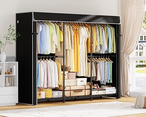 Miniatura 8 de E14C - Sistema organizador de armario resistente, estantes de ropa independientes para colgar ropa, perchero ajustable de 70.1 pulgadas de ancho x