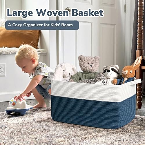 Vista 143 de Goodpick Cesta grande de almacenamiento de juguetes, cestas de cuerda de algodón gris para bebés, niños, cesta de almacenamiento tejida con asa