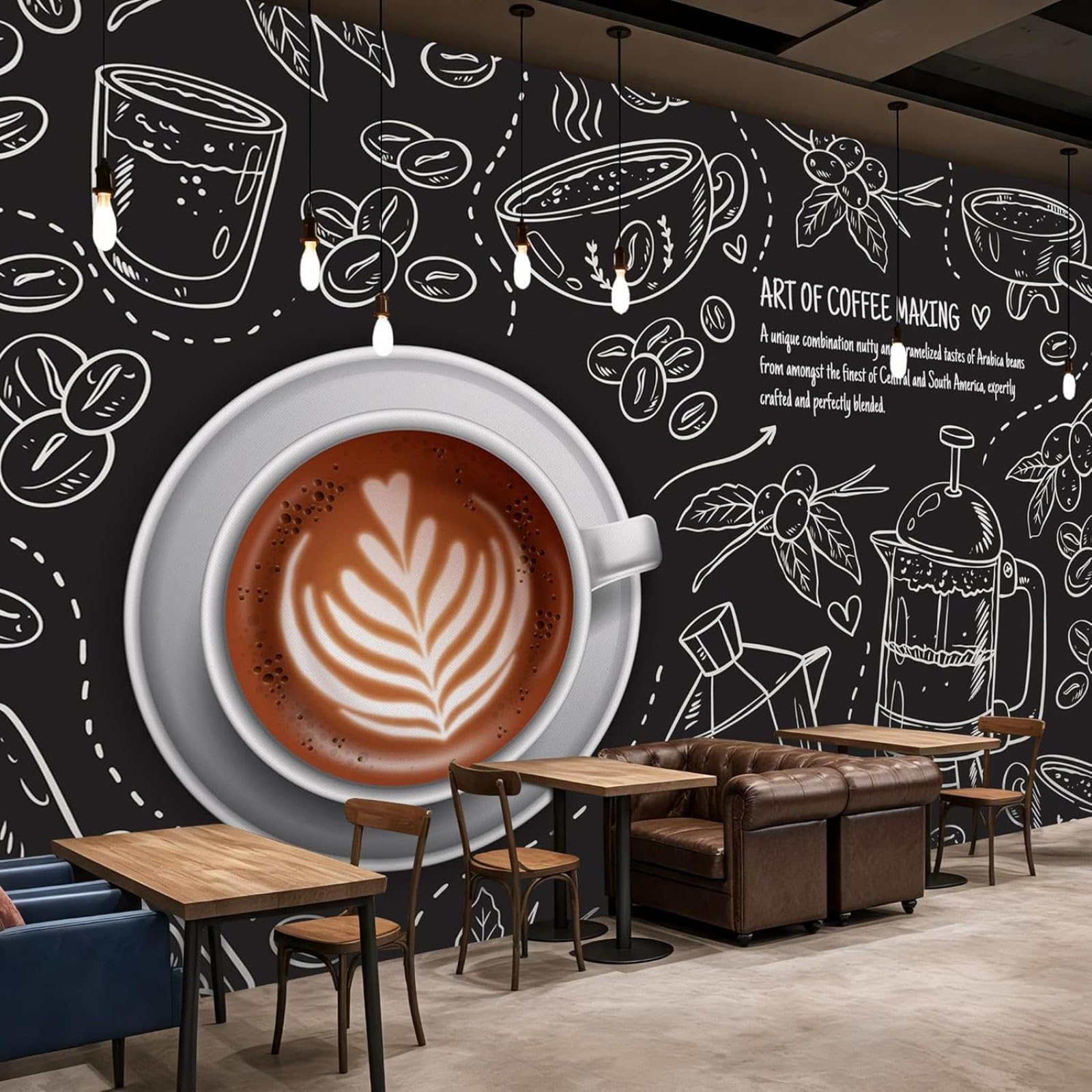 Papier peint intissé haut de gamme Latte Coffee décor noir et blanc