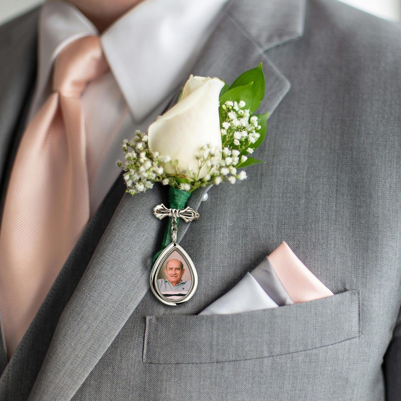 Brosche mit Foto, Blumenstraußmotiv, Zeremonie-Stil