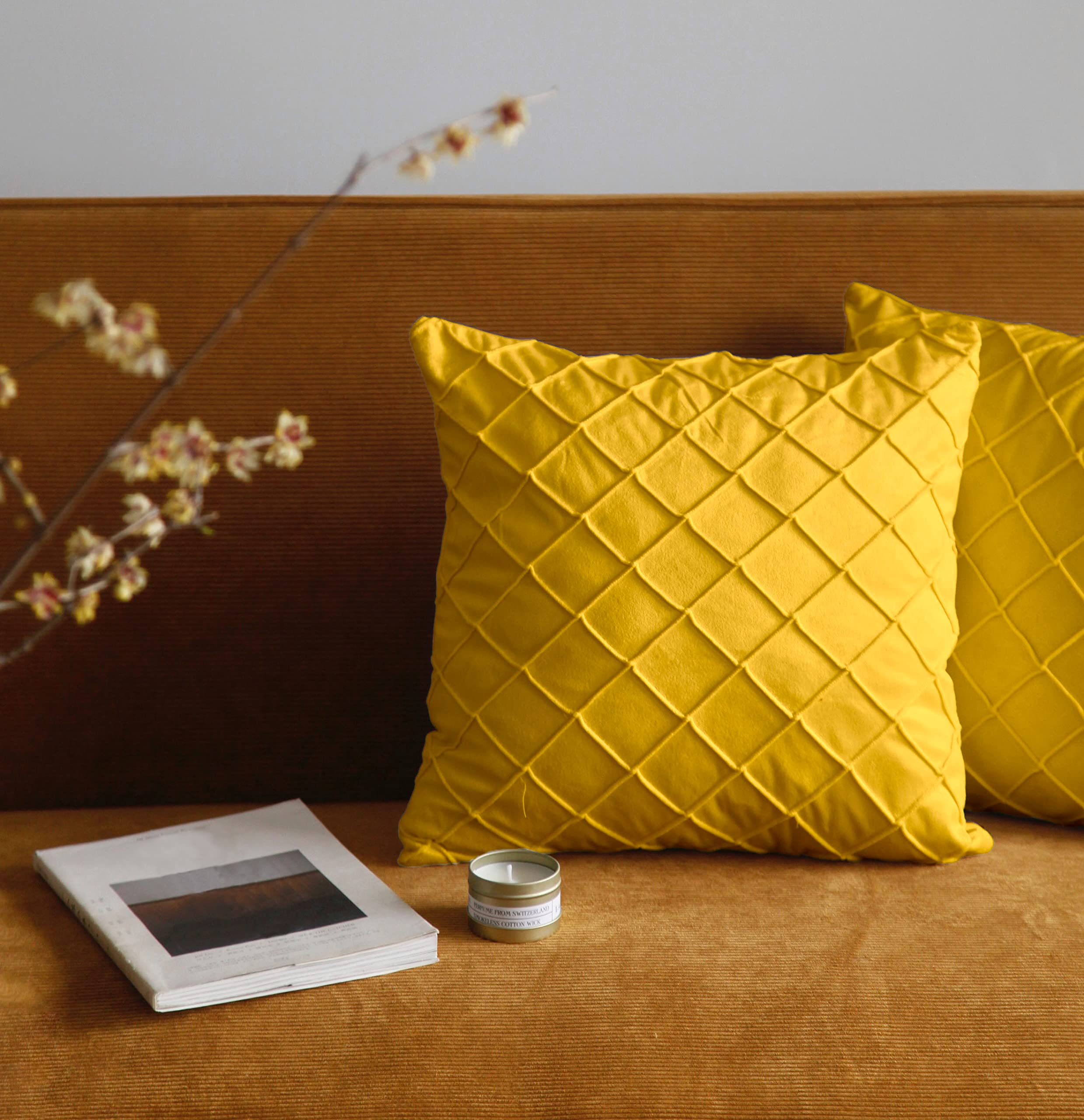 Pagnanno. Mustard Set Of 4 Soft Velvet Cushion Covers 45X45cm(18X18 Inches) Squares Throw Pillowcases Cushion Covers For Chairs,Living Room,Bedroom With Invisible Zipper (18"X18" (Pack Of 4), )
