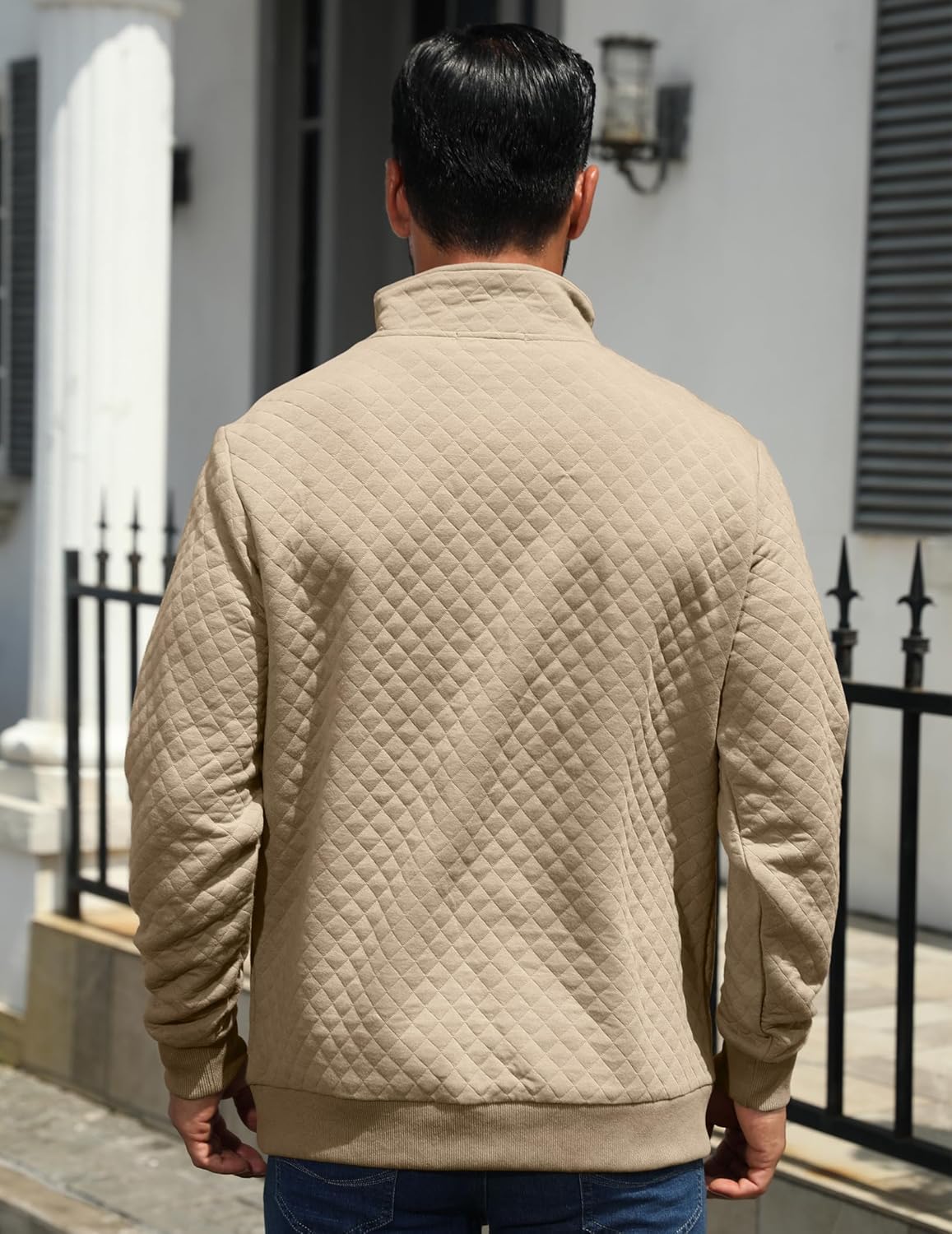 MioRoim Men's Quarter Zip Casual Pullover 1/4 Quilted Waffle Long Sleeve Sweatshirt Mock Neck Sweater with Pocket - Image 3