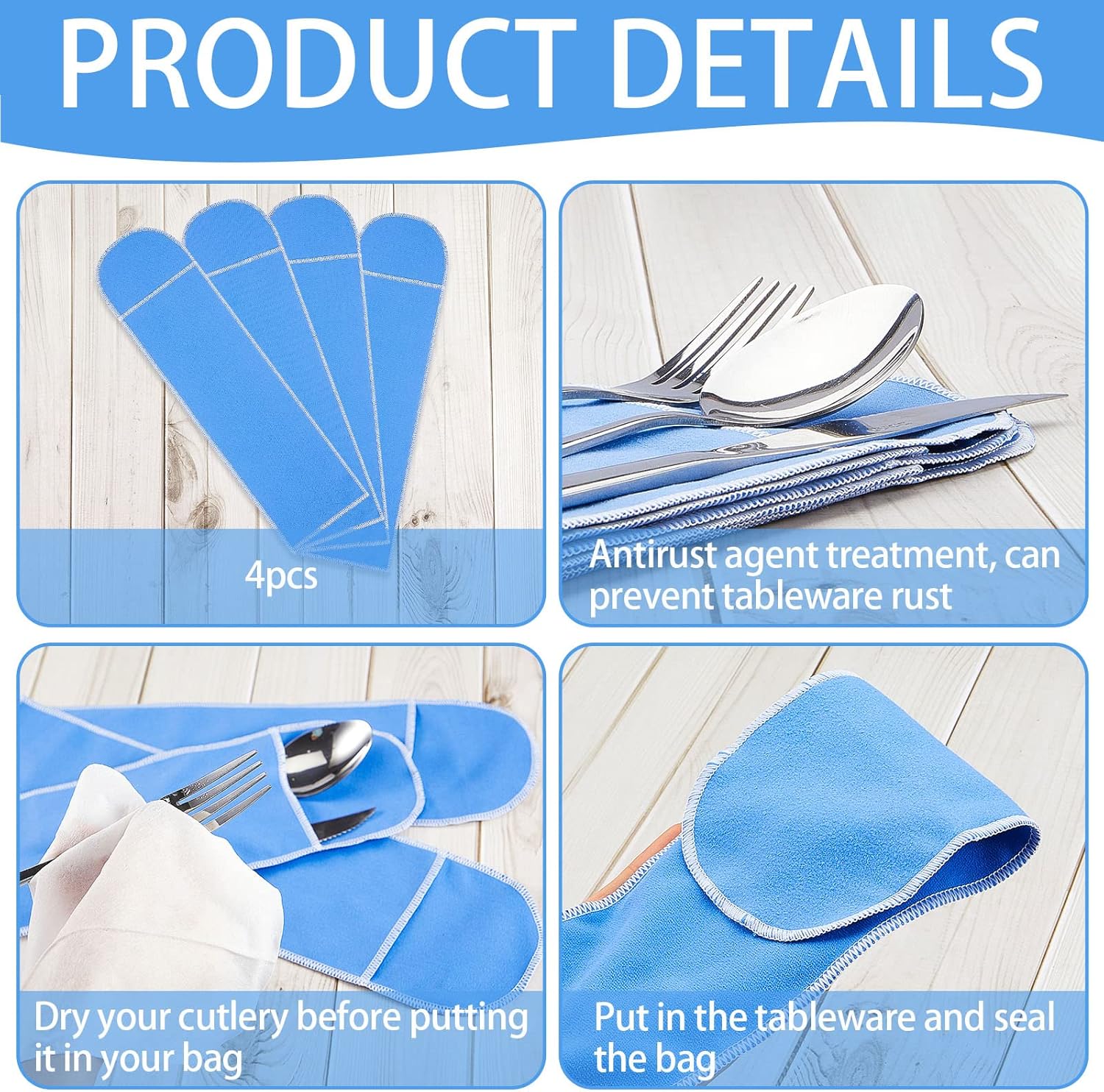 Weewooday Silver Storage Bags Anti Tarnish Silverware Sleeves Blue Flatware Silverware Storage Box Protector Bags Proof Cloth Flatware Organizer for Kitchen Teaspoon Cutlery Utensil(12 Pieces) - Image 3