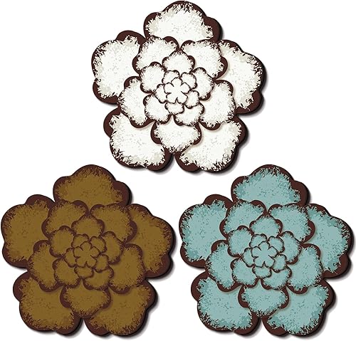 Pinkunn 3 piezas de arte de pared de flores de madera de 7.9 pulgadas, decoración de pared floral grande vintage para colgar flores de madera