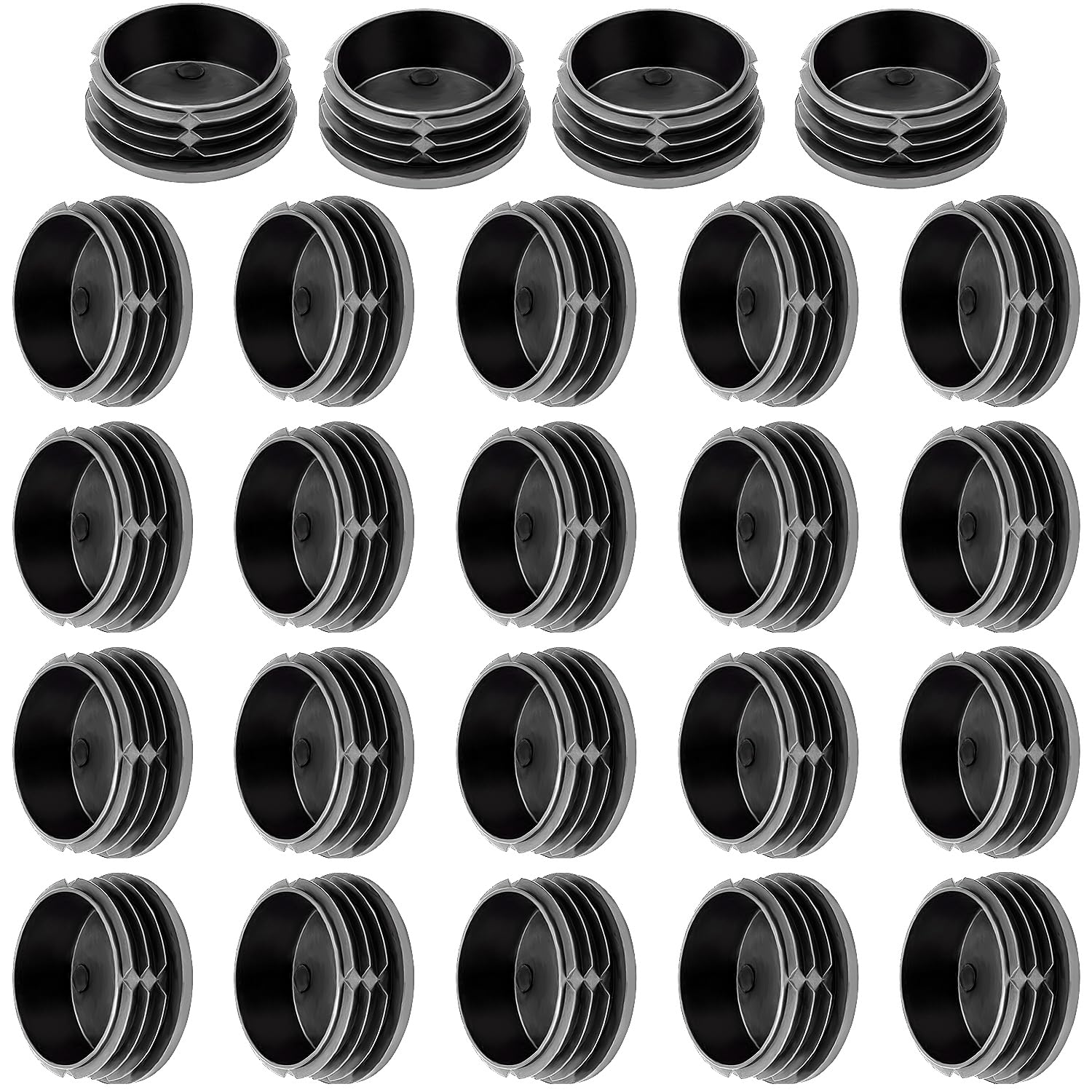 24Pack 2 3/8 Inch (60mm) Round Plastic Plugs, Inserts, Black End Caps for Metal Tubing, Hardware Plug, Fences, Glide Protection from Chair Legs and