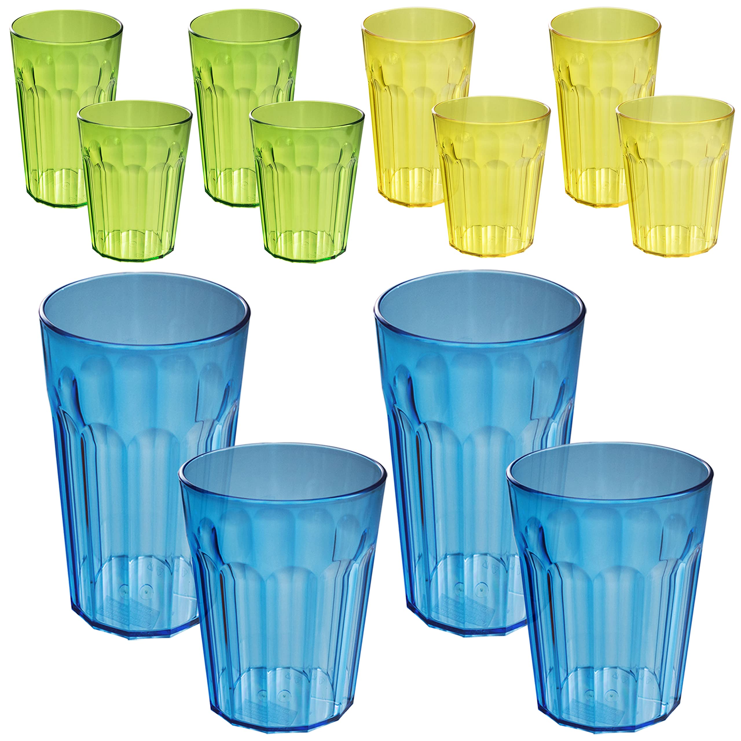 12 Stück Acryl Trinkglas BUNT GRÜN BLAU GELB für 6 450 630ml Set Kunststoff