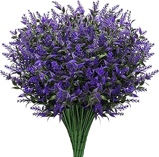 Ximiloor Artificial Lavender 15 Bundles Fake Outdoor Flowers UV Resistant No Fade Faux Plastic Plants Garden Porch Window Box Home Decorationï¼ˆPurpleï¼‰