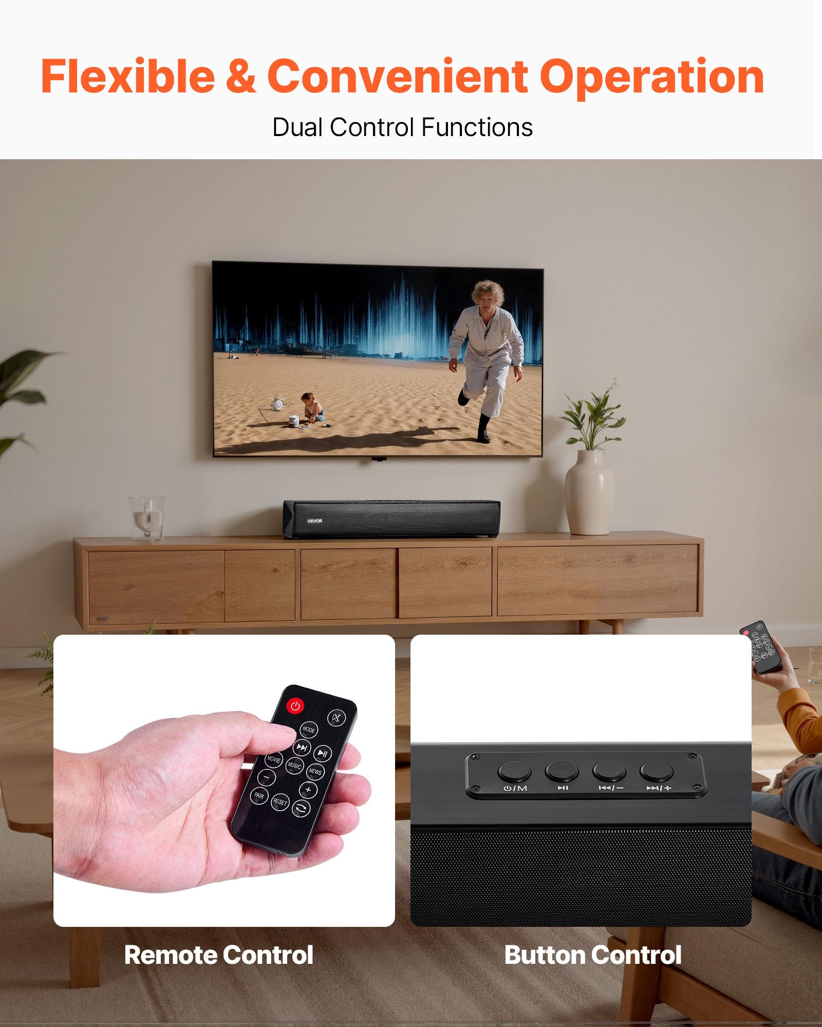 VEVOR Sound Bar do Smart TV, 2.0-kanałowy, kompaktowy soundbar, do projektora, połączenie Bluetooth AUX, pilot zdalnego sterowania, łatwa konfiguracja, system dźwięku przestrzennego 80 W, do komputera