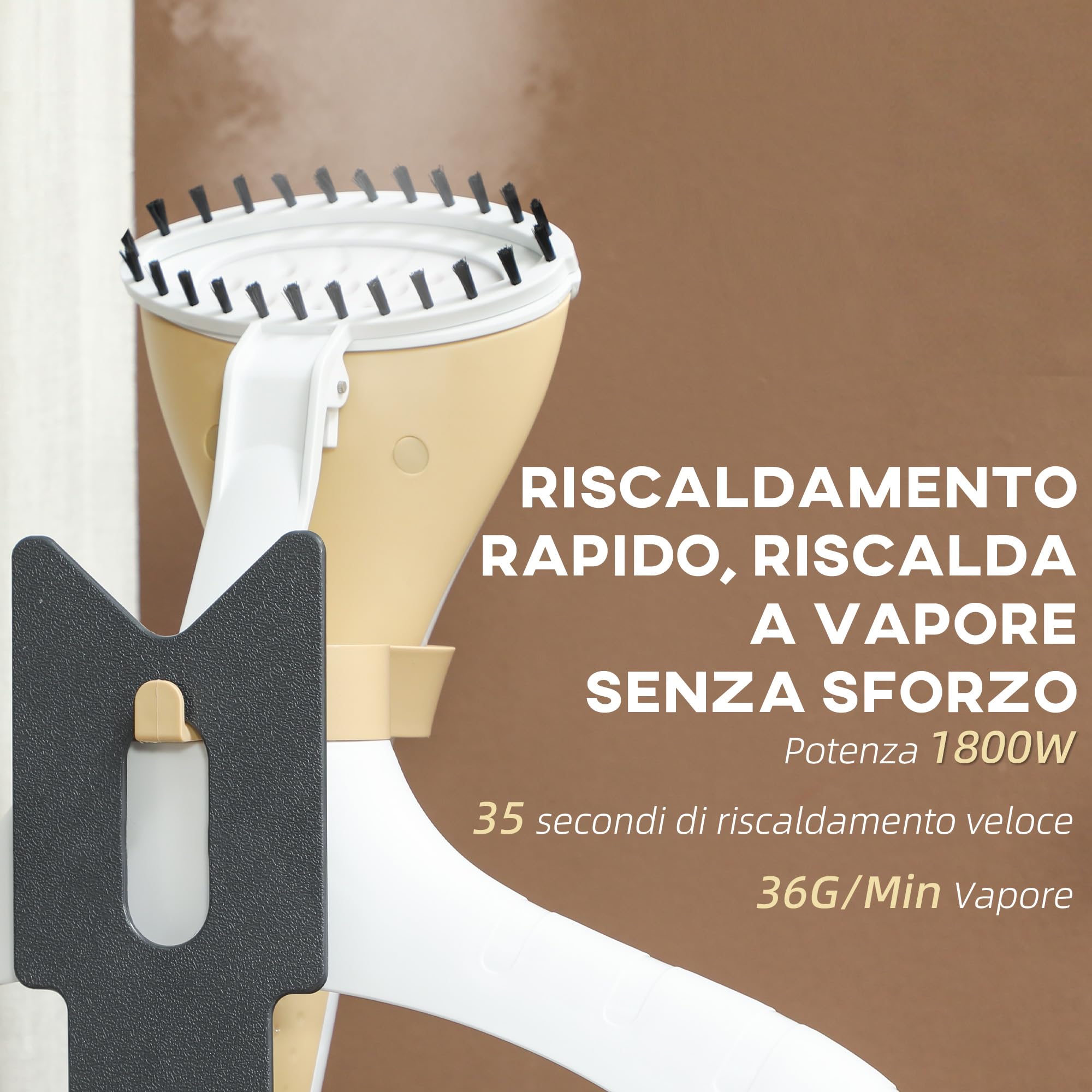 HOMCOM Ferro da Stiro Verticale a Vapore 1800W con Serbatoio 1.8L Oro | Stiratrice Stirella Verticale, Piastra Alluminio, Regolabile, Asta Telescopica, Accessori Abiti Tende Divani