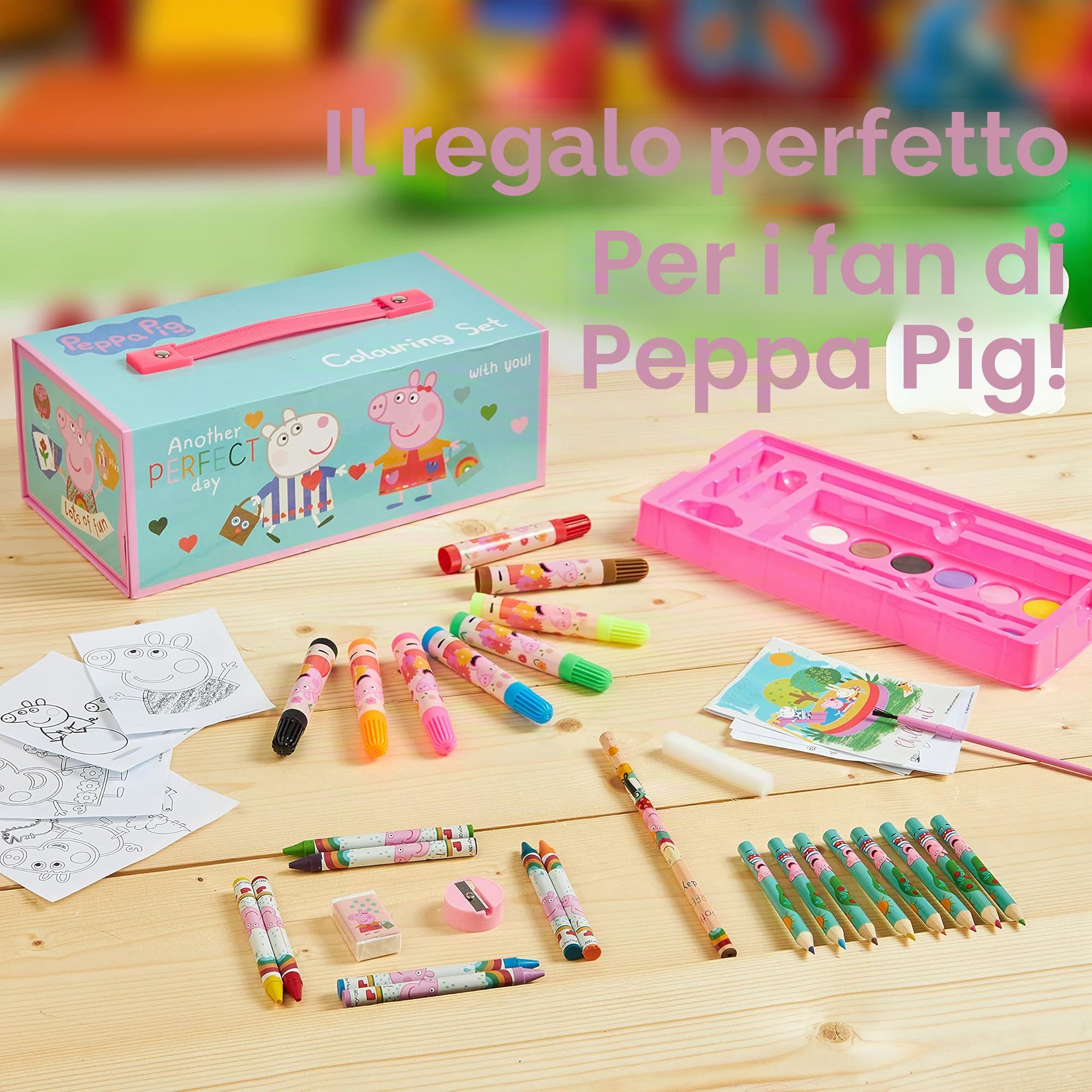 Peppa Pig Valigetta Colori per Bambini, Kit Colori per Disegnare e Dipingere, Set Pennarelli Bambini + Matite Pastelli Acquerelli, Regali Creativi Per Bambina