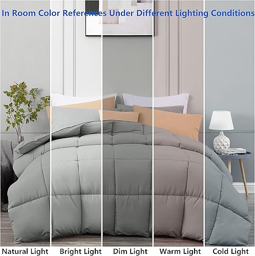 Miniatura 9 de Kingsley trend Edredón tamaño individual, edredón gris alternativo al plumón, edredón acolchado ultra suave, tamaño individual, para todas las