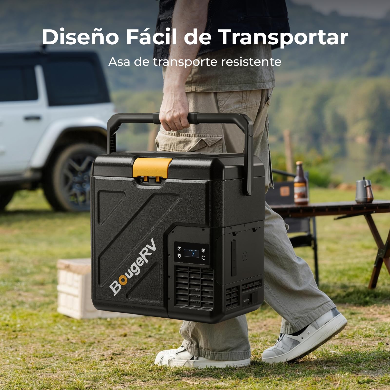 BougeRV CRH20 Nevera Coche Pequeña 20L Asa, -20°C~20°C | Compresor Portátil 12V 24V 230V Freezer App IPX4 Mini Frigorífico Eléctrico Auto Camping Viajes (Novedad 2026)