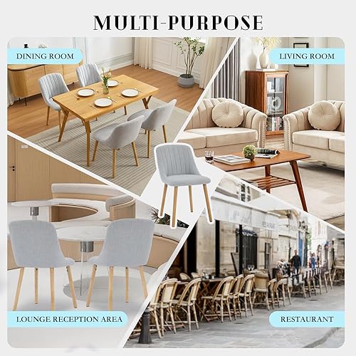 Miniatura 6 de Juego de 2 sillas de comedor con respaldo de asiento tapizado y patas de metal, silla decorativa de tela contemporánea, silla de comedor moderna de