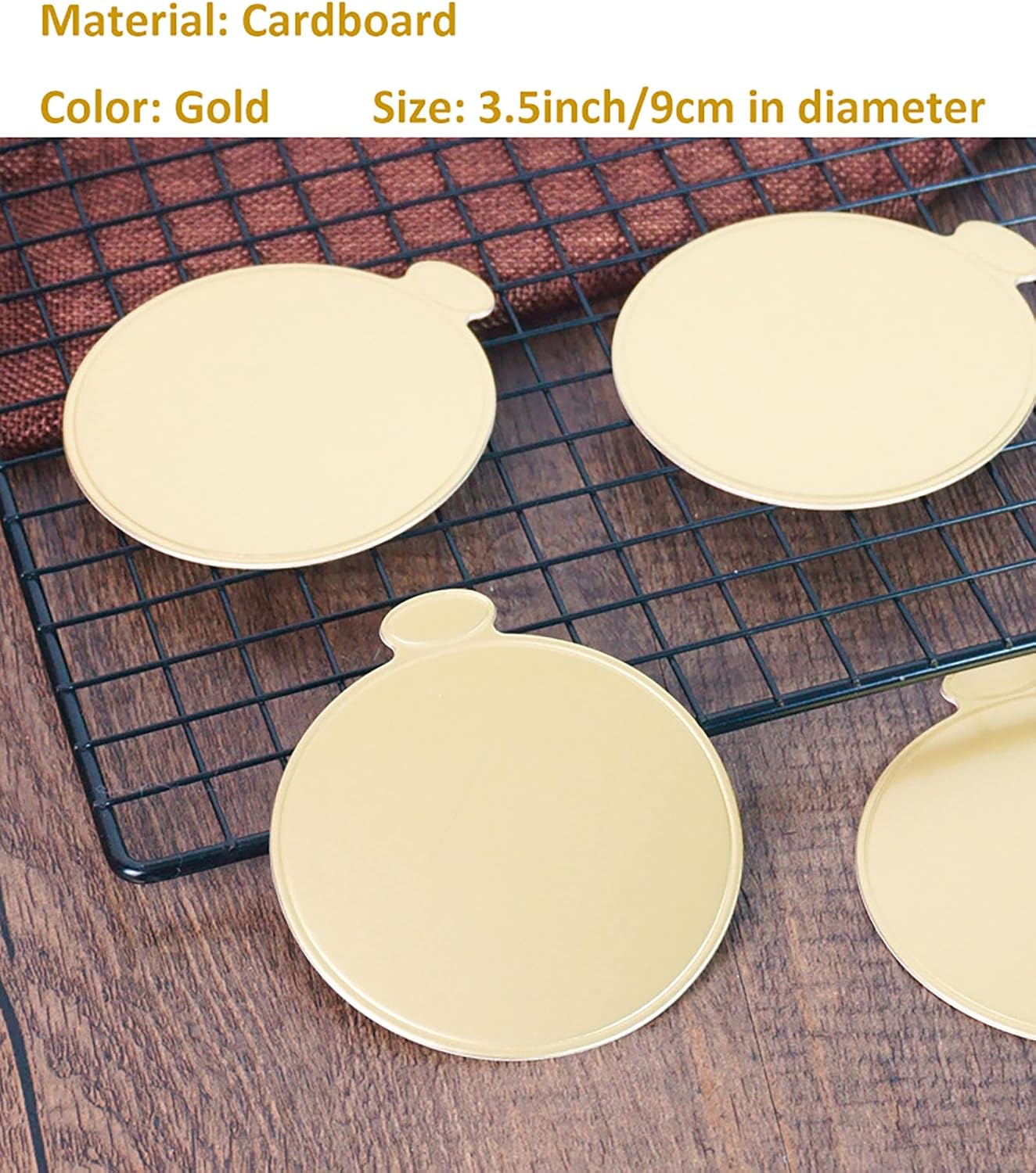 YYaaloa 3.5 Inch Mini Round Golden Cake Boards 100pcs Mousse Cupcake Base Paper Plates Circle Dessert Board (Gold 3.5inch 100pcs) image 2