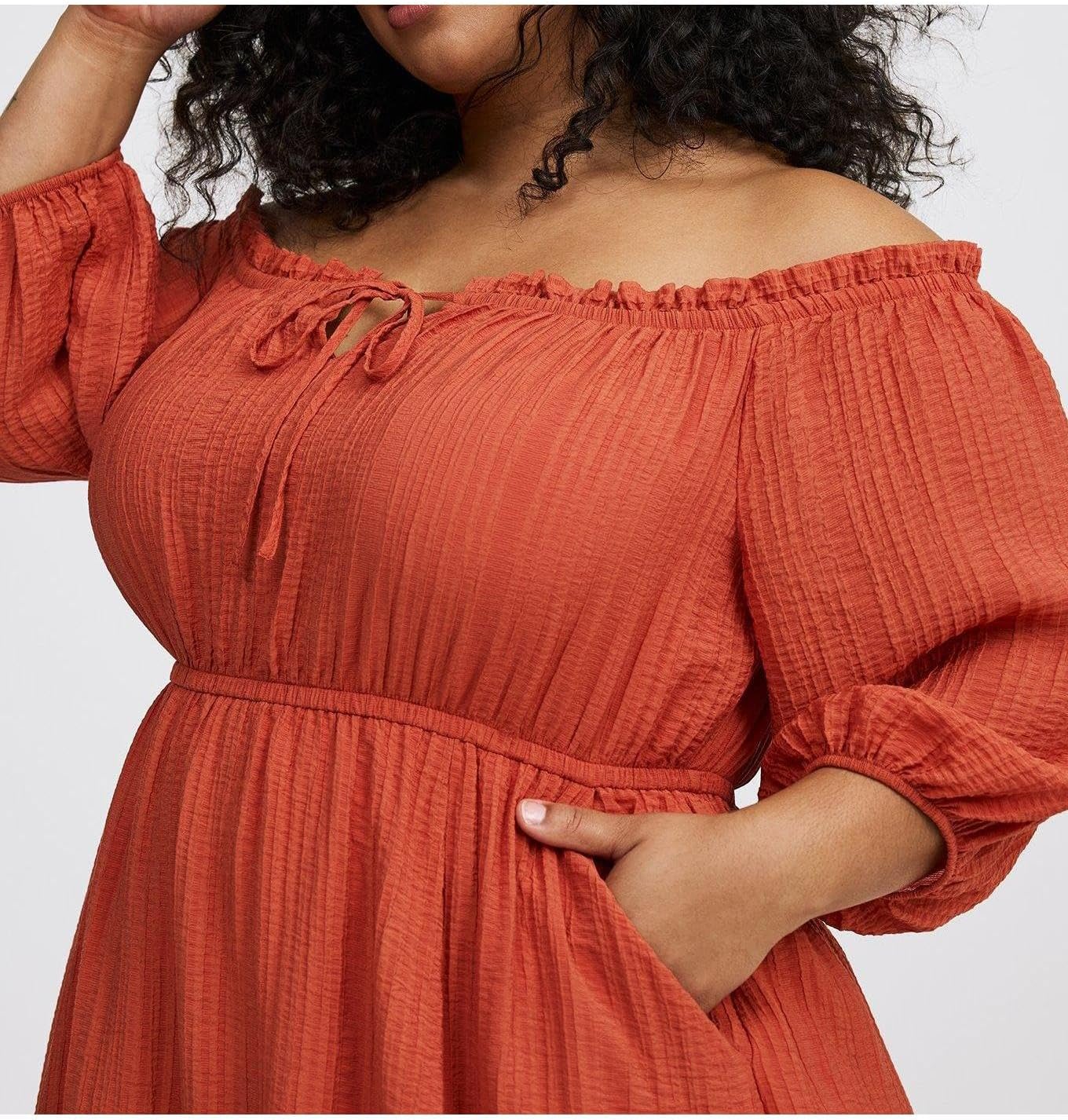 Torrid Women's Plus Size Textured Viscose Off-Shoulder Maxi Dress